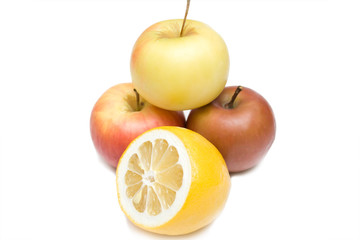 three apples on the whie isolated background