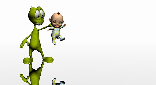 cartoon alien and baby