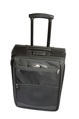 Modern black travelling trank on white background