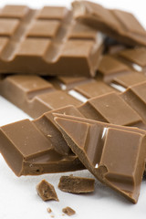 Milk chocolate close-up and broken