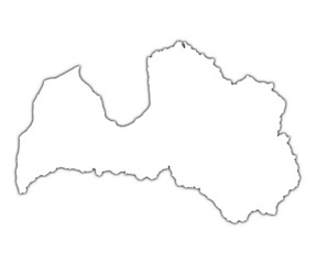 Latvia outline map with shadow