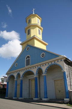 Famous church in Chonchi village, on Chilo&eacute; island of Chile