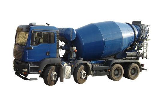 Blue Cement Mixer Truck isolated on white