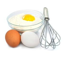 eggs and flour ingredients for dough preparation