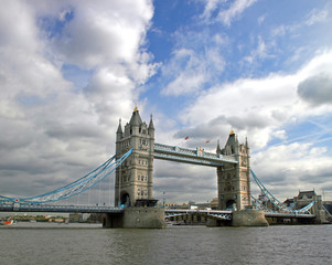 Tower Bridge, full length, in London, UK.