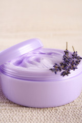 Obraz na płótnie Canvas lavender cream, aromatherapy, relaxation products