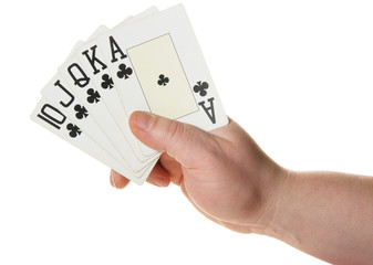 Hand holding Royal flush