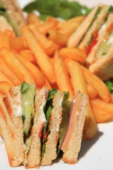 club sandwich with french fries