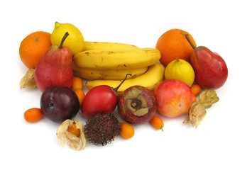Fototapeta na wymiar Tropical fruits with pears and plums