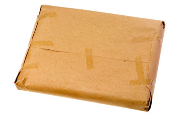 Brown parcel isolated on white background
