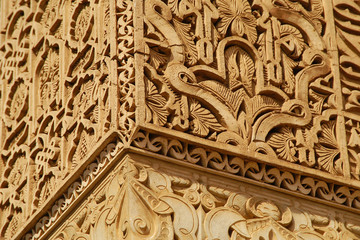 Decorated Column at the Saadian Tombs in Marrakech (Morocco)
