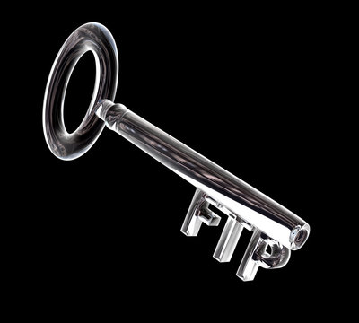 key in glass, FTP text (3d)