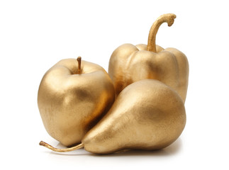 gold apple, pear and pepper