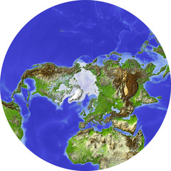 Obraz premium Globe, shaded relief, polar cap with ice cover