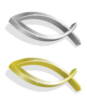Vector illustration of golden and silver icthus