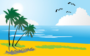 Fototapeta na wymiar Sunset on tropical beach - 1. Orange palms on ibiza beach