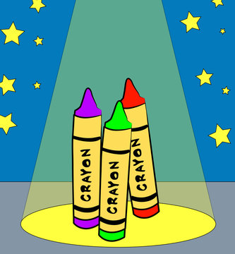 colorful crayons dancing in the spotlight 