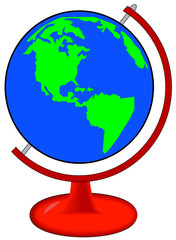 green and blue globe of world on red stand