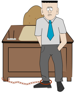 business man chained to his desk - concept overwork 