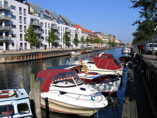 Copenhagen - water front houses area and boats