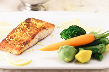 broiled salmon and vegetables