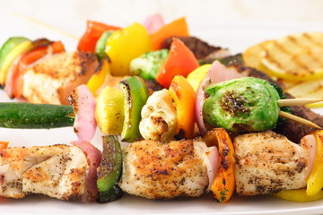 three meat shish kabob