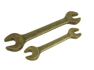 Isolated photo of antique wrenches, diagonal