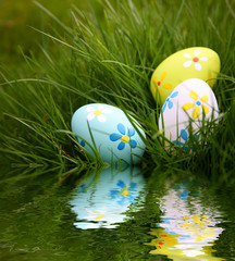 Painted Easter Eggs Reflecting in Water