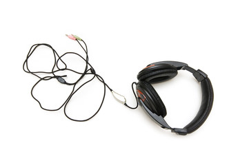 Black headphones isolated on the white background