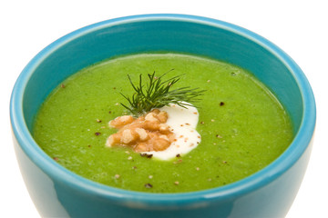 Cream of Broccoli soup isolated, close-up