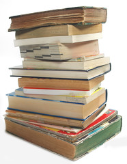 A stack of old vintage and modern books