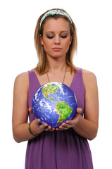 Young Woman Holding Earth