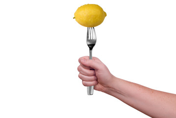 Lemon on fork