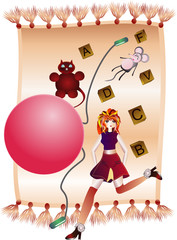 Children's toys scattered, tossed on the carpet.Vector.