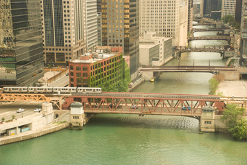 Bridges along the river in downtown Chicago