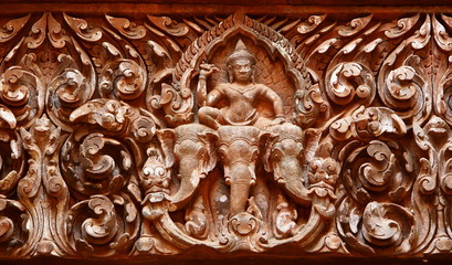 fresque de style khmer, wat phu, champasak, laos