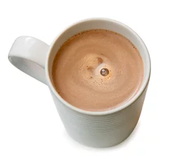 Foto op Plexiglas Chocolade Warme chocolademelk in een kopje geïsoleerd op wit