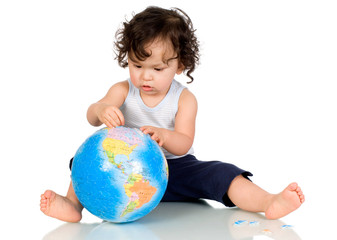 Baby with globe.