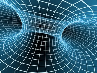 The blue abstract 3d tunnel from a grid