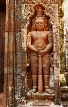statue khmer, wat phu, champasack, laos