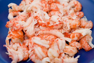 Crayfish on a blue plate