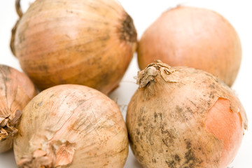 Yellow onions isolated on white