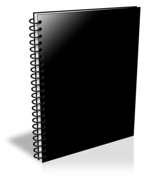 Blank black spiral notebook closed but empty ebook cover