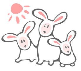 three rabbits and sun