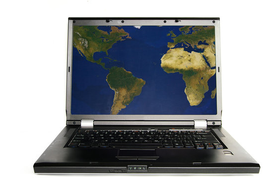 Laptop with a map image on screen