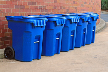 Blue garbage cans