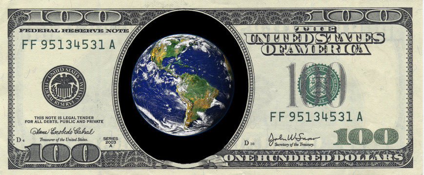 Picture of earth inside a one hundred dollar bill 2