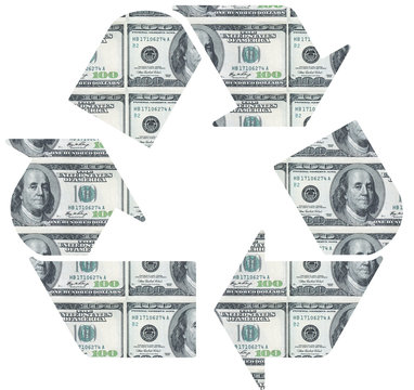 Recycle symbol on dollar bill background