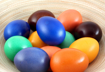 Fototapeta na wymiar color easter eggs on plate