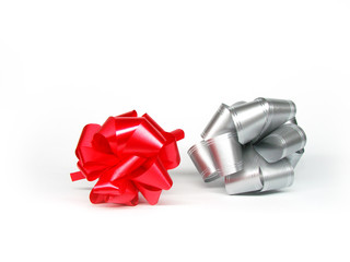 Red and silver bows for decorated present